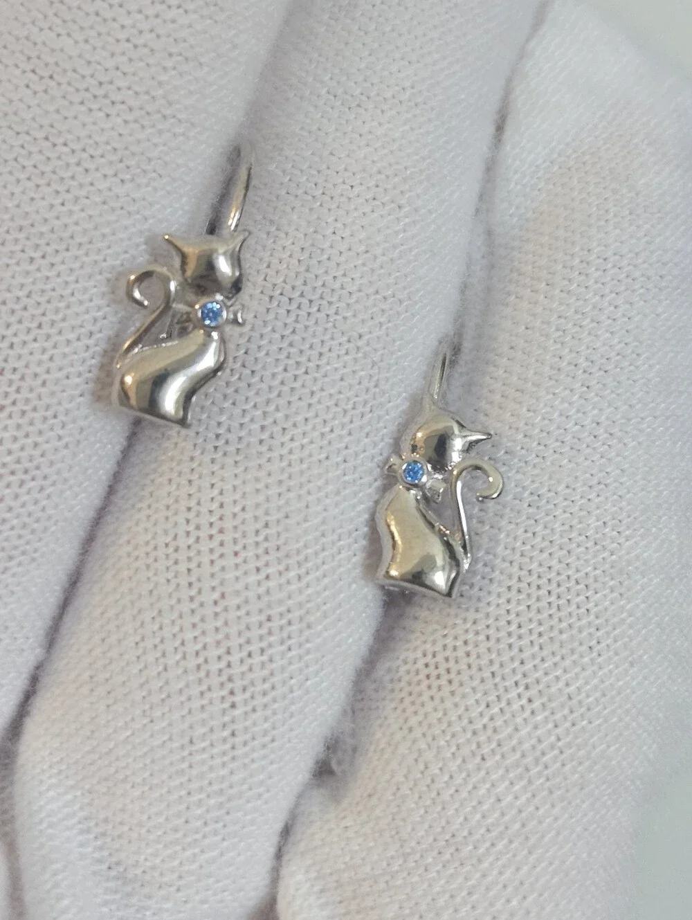 925 Cute Cat Earrings Sterling Silver Leverback